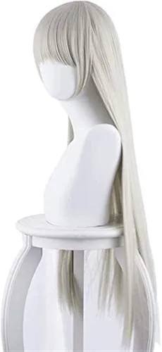 Vista 4 de Koswiggle Ririka Momobami peluca Kakegurui Cosplay pelo largo con flequillo gris