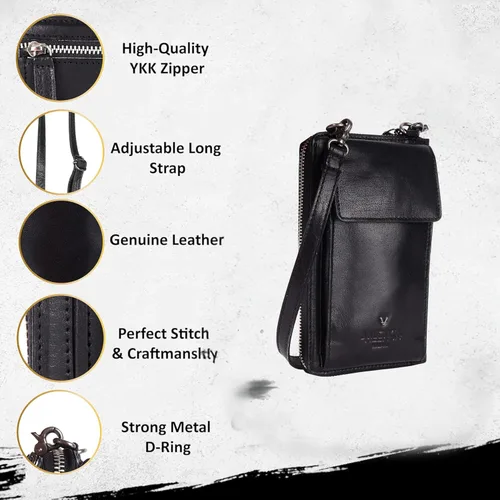 Vista 2 de Bolsos cruzados de cuero genuino pequeños para mujer monedero del teléfono celular, moda casual con correa ajustable