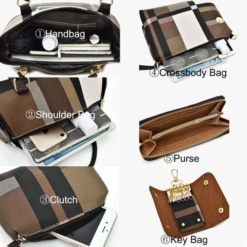 Vista 4 de XingChen 6 bolsas de mano de poliuretano para mujer, bolso de hombro, bolso cruzado, bolso de mano, bolso de mano, bolso de mano con asa superior