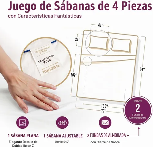 Vista 4 de TEXAS LINEN CO. Sábanas de algodón egipcio de la serie 1200, tamaño Beige