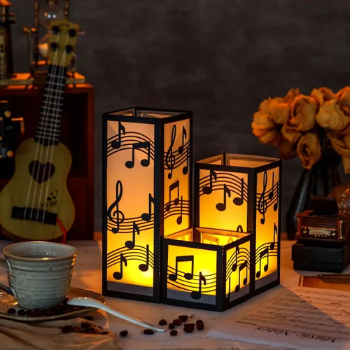 Vista 2 de Rossesay 12 juegos de centros de mesa musicales para mesa, 3 tamaños, notas musicales, cajas de linternas de papel, ideas de mesa para decoración