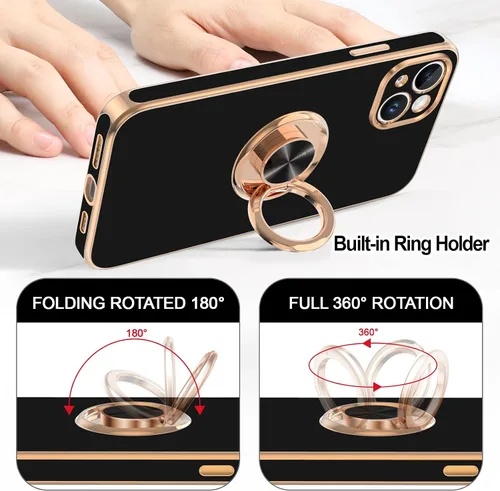 Vista 4 de Hython Funda para iPhone 14 Plus con soporte de anillo [soporte de anillo giratorio de 360° con soporte magnético] [Soporte de montaje en automóvil]