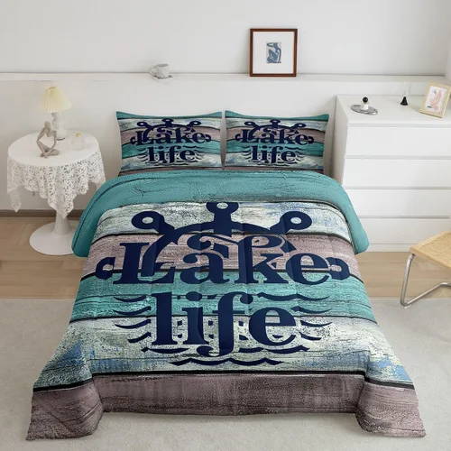 Vista 9 de jejeloiu Juego de edredón de lago para niños, tamaño individual, juego de ropa de cama relajante de paleta de lago para niños, decoración de casa