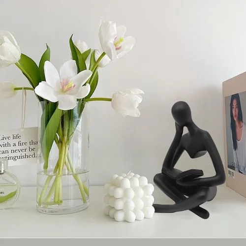 Vista 3 de Estatua de mujer de lectura, esculturas de pensador, adorno de arte abstracto, decoración de figura estética moderna, adecuada para el hogar, sala
