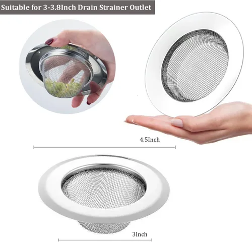 Vista 5 de Colador de fregadero de acero inoxidable de malla fina para fregadero de cocina, borde ancho grande de 4.3 pulgadas de diámetro, 2