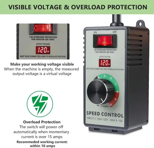 Vista 3 de Controlador de Velocidad de Motor de CA 120V 15A Máx - Controlador de Velocidad Variable y Control de Velocidad de Ventilador con Protección contra
