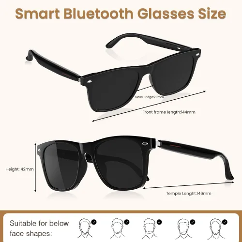 Vista 3 de Gafas inteligentes de audio Bluetooth para mujeres y hombres, lentes de sol polarizados con Bluetooth, altavoz de oreja abierta, control de voz