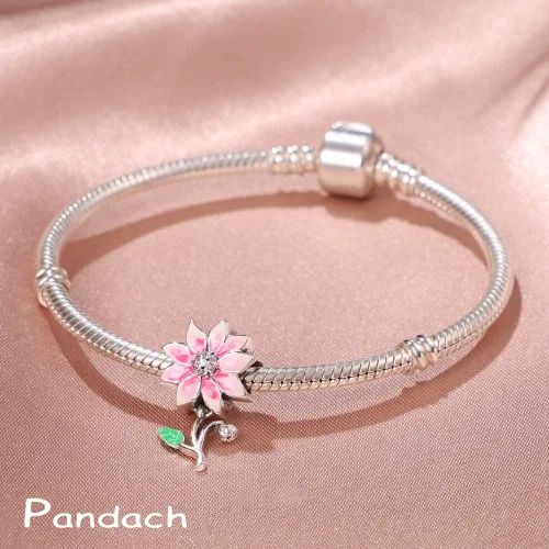 Vista 2 de Pandach Dijes de plata de ley 925 para pulsera y collar, colgante con piedras de circonita cúbica 5A, cuentas de joyería, regalos para mujeres