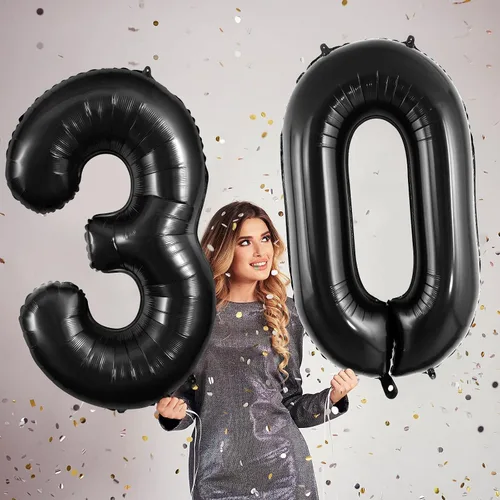 Vista 2 de Globos grandes de 40 pulgadas para 30 cumpleaños, aniversario, eventos, celebraciones, fiestas, decoraciones color negro