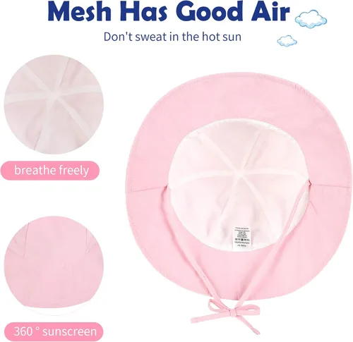 Vista 3 de Zando Sombrero de sol para bebé recién nacido UPF 50+ ala ancha para niños y niñas, sombreros ajustables de verano para playa de 0 a 4 años