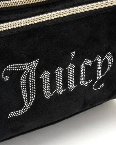 Vista 3 de Juicy Couture Bolsa de Maquillaje Organizador de Cosméticos Esenciales de Viaje Colgante Duffel de Velor con Rinstones, Negro