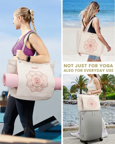 Vista 7 de Gonex Bolsa para Esterilla de Yoga, Bolsa de Gimnasio Tipo Tote con Múltiples Bolsillos para Mujeres y Hombres, Portaesterillas de Yoga de Lona