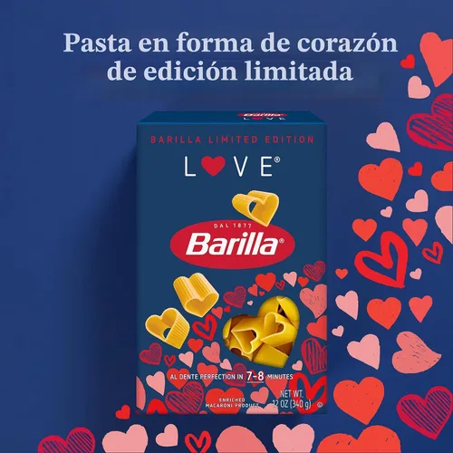 Vista 3 de Barilla Edición Limitada Love Pasta, Pasta en Forma de Corazón No Transgénica Hecha con Sémola de Trigo Duro - Certificada Kosher, Caja de 12 oz
