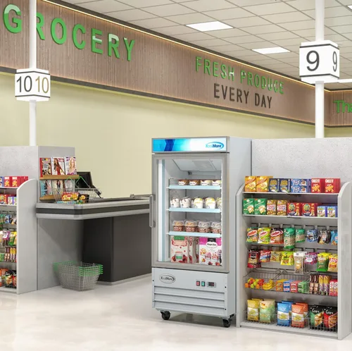 Vista 7 de KoolMore 66 cm. Refrigerador vertical comercial para exhibición con una puerta de vidrio blanco - 9 pies cúbicos (MDF-1GD-9C-WH)