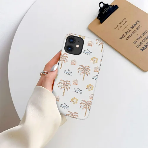 Vista 7 de Funda compatible con iPhone 11, resistente a arañazos, funda híbrida de 2 capas con carcasa dura, diseño de cocoteros de playa de verano