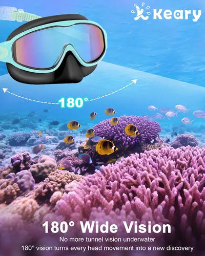 Vista 4 de Keary - Paquete de 2 gafas de natación para niños con cubierta nasal, anti-UV, antiempañamiento, para piscina y agua, para niños de 3 a 12 años