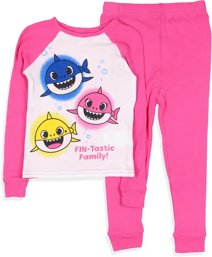Vista 2 de Komar Kids Baby Shark - Conjunto de pijama familiar de 4 piezas para niñas pequeñas