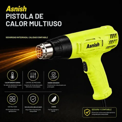 Vista 7 de Asnish Heat Gun 1500W, Hot Air Gun Kit Dual Temperature Settings 572℉~932℉