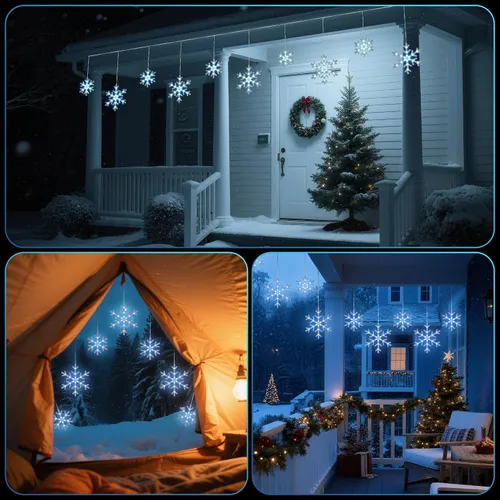 Vista 7 de Luces de carámbano de nieve de Navidad, 9 pies, 150 luces LED para cortinas con 10 gotas, 3 hebras conectables, luz de hada de carámbano con efecto