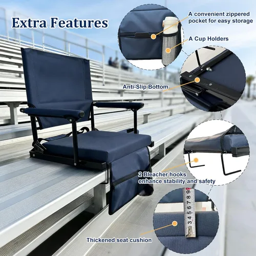 Vista 6 de moonysweet Asientos de estadio para gradas con soporte de espalda y cojín, soporte de espalda ajustable, con soporte para tazas, correa de hombro