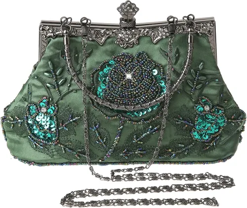 Vista 7 de Bolso cruzado de lentejuelas con bordado floral vintage para mujer, bolso de noche para novia, boda, fiesta, graduación