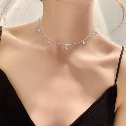 Vista 2 de Gargantilla de plata esterlina DAOCHONG con colgante, cadena de disco para mujer y chica, de 33cm + 7,6cm
