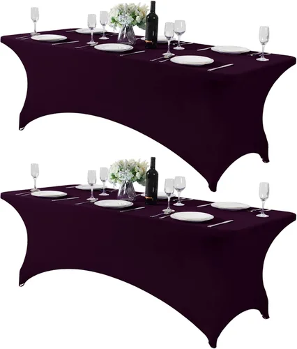 Vista 89 de Mantel de elastano para mesa de 6, 4 o 8 pies, universal, ajustable, para fiestas, banquetes, bodas y eventos, color verde manzana
