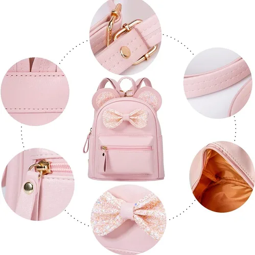 Vista 4 de Mochila de hombro con purpurina para niños pequeños, mini mochila de viaje de moda para adolescentes, niñas y mujeres, Rosado, talla única, Viajar