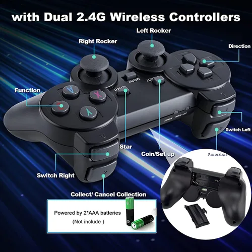 Vista 2 de SATIDI Wireless Retro Gaming Console, Plug and Play with 20000+ Built-in Classic Games, 4K HD HDMI Output for TV, Includes Dual 2.4G Wireless
