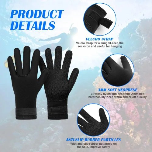 Vista 3 de AUAUY Guantes de buceo, guantes de neopreno de 0.118 pulgadas (0.118 in), guantes de neopreno cálidos de cinco dedos, guantes de surf flexibles