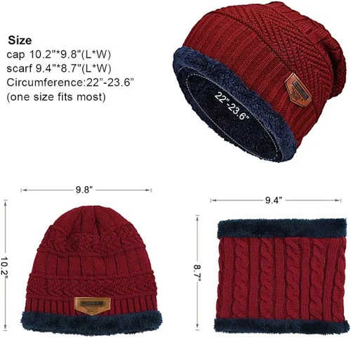 Vista 6 de MUCO Conjunto de gorros de invierno para hombre y mujer gorro de punto cálido forro polar grueso calentador de cuello para hombres y mujeres Muco