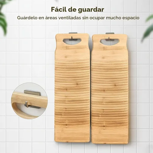 Vista 6 de BATTIPAW - Tabla de lavado de madera para lavar a mano, 15.7 pulgadas, tabla de limpieza antideslizante de bambú, tabla de limpieza rural de moda