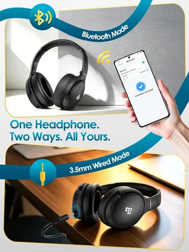 Vista 5 de INFURTURE Auriculares Over Ear con Cancelación Activa de Ruido, Auriculares Bluetooth Inalámbricos H1, Auriculares de Graves Profundos, Baja