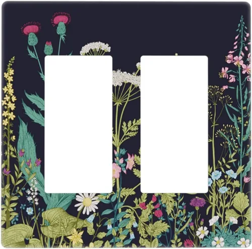 Vista 97 de Placa de Pared en Blanco de 1-Gang Sin Dispositivo Beige Lindo Vintage Boho de los 70s Hongo Fungus Planta Floral Botánica Libélula Interruptor