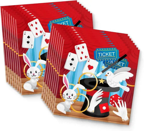 Vista 4 de Magic Show - Juego de suministros para fiesta de cumpleaños, platos, servilletas, tazas, vajilla para 16