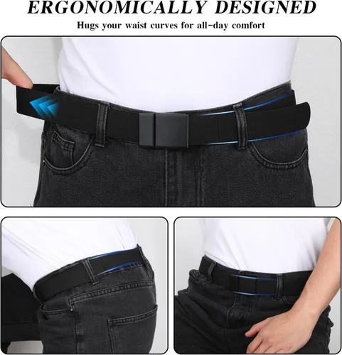 Vista 3 de SANSTHS Mens Belt 1.5", Casual Web Golf Ratchet Belts for Men, Stretch Nylon Work Belts with Flip Top Buckle, Black Grey Negro