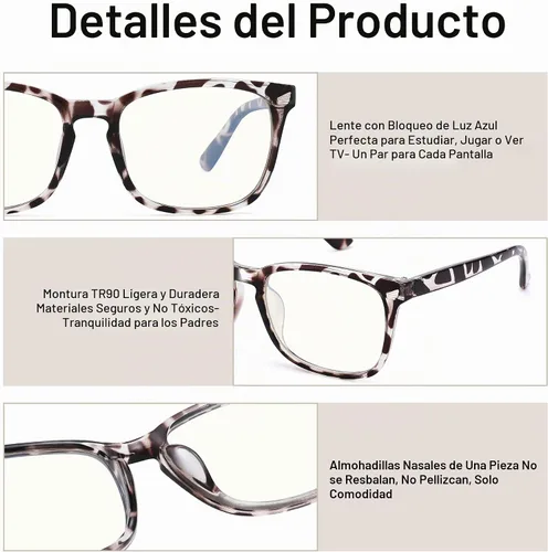 Vista 4 de AZorb 2Pack Gafas de Bloqueo de Luz Azul para Niños - TR90 Gafas de Pantalla de Computadora Irrompibles para Niños y Niñas Paquete A1-2