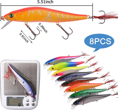 Vista 6 de Kit de señuelos de pesca, juego de cebos duros, pececillos, cebos de baño, lápiz de pesca artificial, kit de cebo de pesca para lubina, trucha