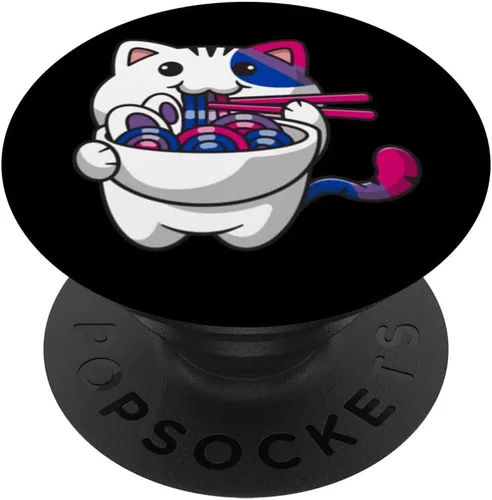 Vista 6 de Bisexual Pride Bi Kawaii Cat Ramen Fideos Bisexual Bandera PopSockets MagSafe PopGrip para iPhone
