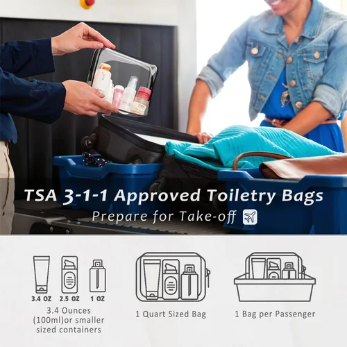 Vista 2 de 3 bolsas de cosméticos transparentes, aprobadas por la TSA, juego de bolsas de aseo transparentes para viajes, playa, bolsa de organización