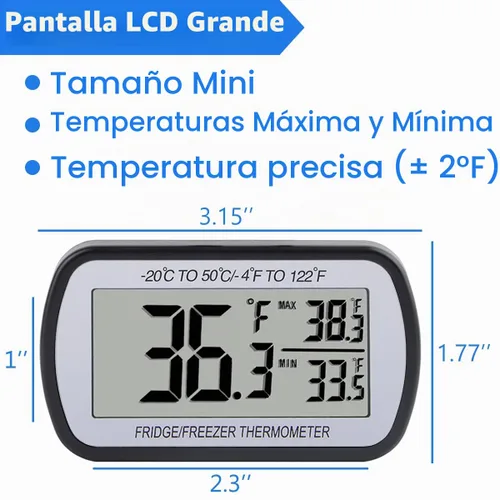 Vista 3 de 2 Pack Termómetro de Refrigerador y Heladera Digital, Termómetro para Sala de Refrigeración Impermeable, Pantalla LCD Grande, Función de Registro