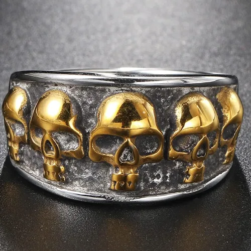 Vista 2 de Jude Jewelers Anillo retro vintage de acero inoxidable gótico con calavera de muerte, esqueleto de la muerte, cóctel, fiesta, motero, declaración
