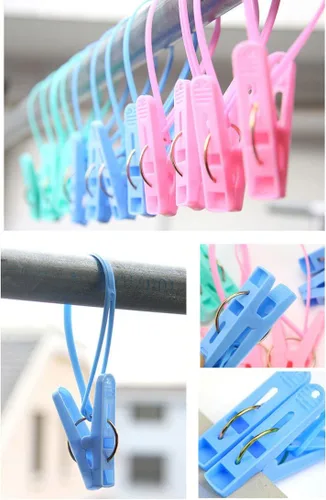 Vista 3 de 12 pinzas de clip para ropa, clip de cuerda multicolor, línea de ropa para colgar, resistente al viento, para colgar calcetines, clavija de secado