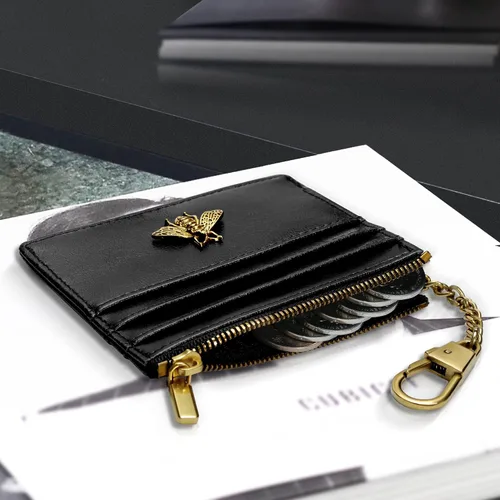 Vista 5 de SEAVILIA Tarjetero llavero cartera para mujer con ventana de identificación RFID monedero regalo abeja delgada minimalista pequeña cartera