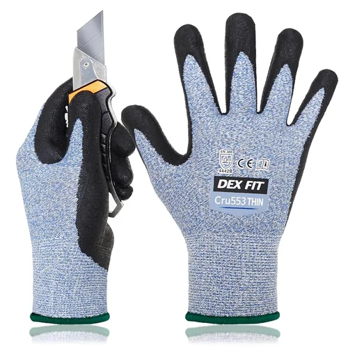 Vista 10 de DEX FIT Guantes Resistentes a Cortes Extremos Nivel 5 Cru553 Delgados, Agarre de Potencia Antideslizante, Ajuste Cómodo 3D de Grado Profesional