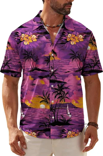 Vista 26 de KYKU Hawaiian Shirt for Men: Tropical Summer Beach Short Sleeve Button Down Shirt with Pocket