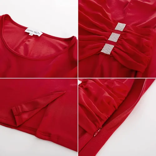 Vista 6 de Hanna Nikole Vestido de fiesta de talla grande para mujeres con curvas, de gasa, con volantes, favorecedor, manga de cabo, bodycon