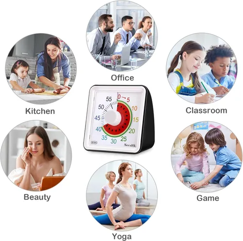 Vista 6 de Secura - Temporizador visual de cuenta regresiva de 60 minutos para niños y adultos, herramienta de gestión del tiempo en el aula (negro)