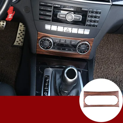 Vista 9 de YIWANG Marco de perilla de control central de ABS cromado para Mercedes Benz Clase C W204 2011-2014 Accesorios de automóvil (grano de madera negra)