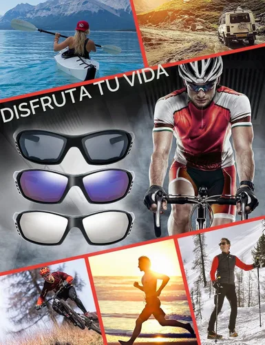 Vista 3 de Gafas de Motocicleta con Marco Acolchado y Lentes que Bloquean 100% UVB/UVB para Actividades al Aire Libre y Deportes 10-mate/negro brillante